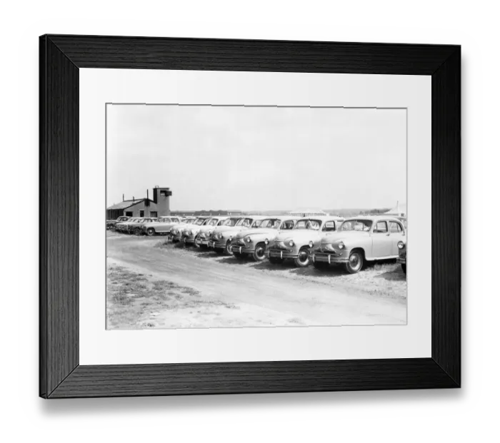 Framed Print : Standard Vanguard cars awaiting delivery seen here at Baginton Airport June 1954 Framed Print : Standard Vanguard cars awaiting delivery seen here at Baginton Airport June 1954