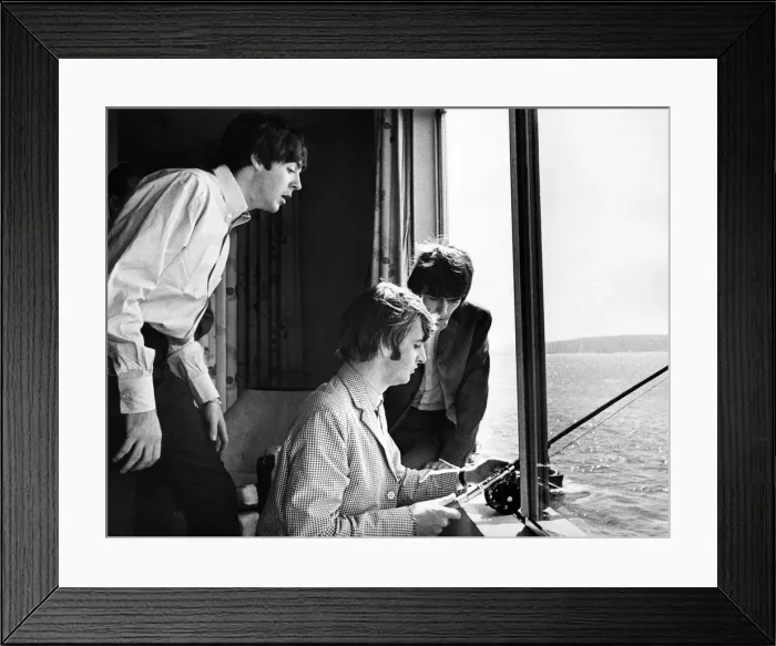 Framed Print : Paul McCartney, George Harrison and Ringo Starr fishing in Puget Sound from their hotel Framed Print : Paul McCartney, George Harrison and Ringo Starr fishing in Puget Sound from their hotel