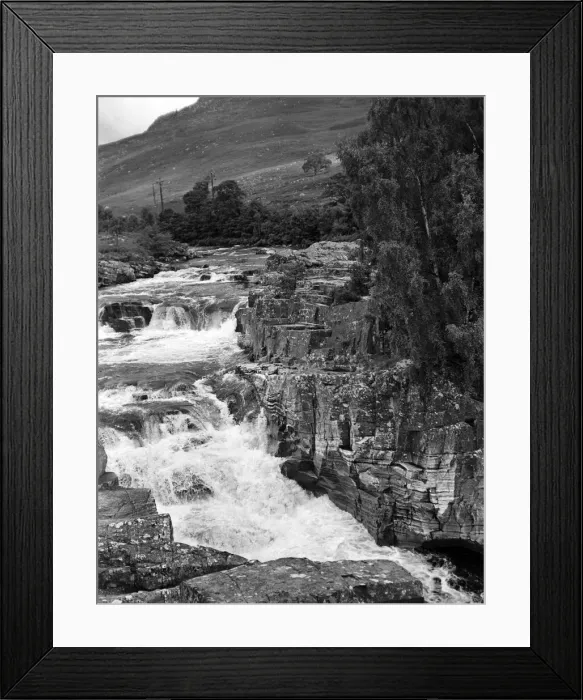 Framed Print : Falls of Glascarnoch River in Ross and Cromarty. Visitors watch salmon leaping the falls Framed Print : Falls of Glascarnoch River in Ross and Cromarty. Visitors watch salmon leaping the falls