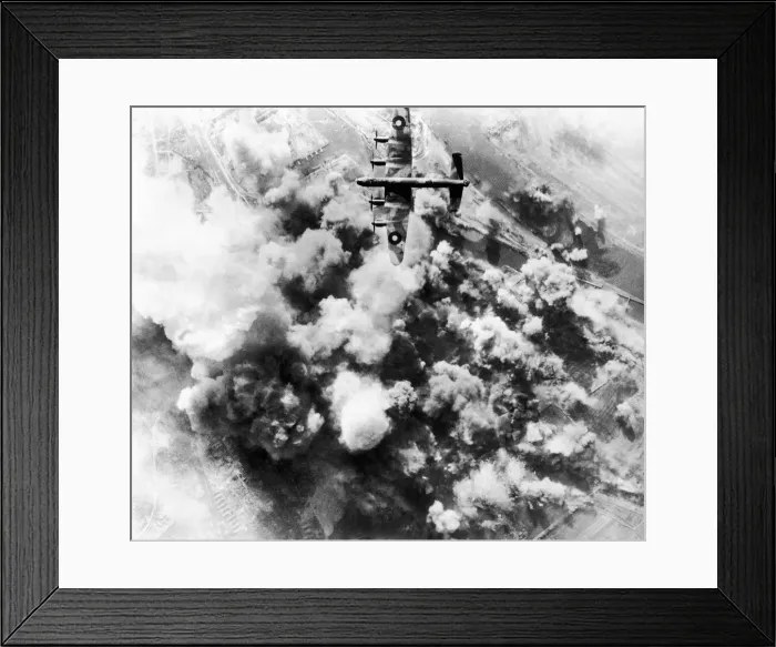 Framed Print : RAF Bomber attack Bremen oil refinery. The Bremen oil refinery during the attack Framed Print : RAF Bomber attack Bremen oil refinery. The Bremen oil refinery during the attack