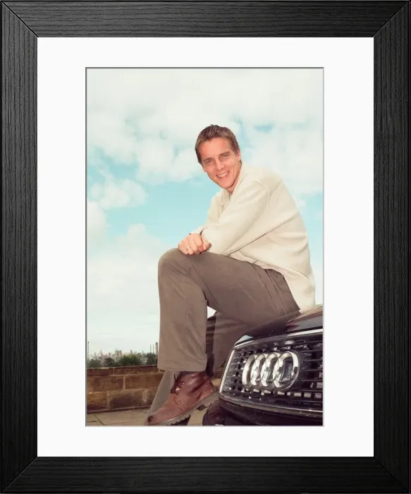 Framed Print : Middlesbroughs Jan Aage Fjortoft sitting on his Audi estate car. 19th September 1995 Framed Print : Middlesbroughs Jan Aage Fjortoft sitting on his Audi estate car. 19th September 1995