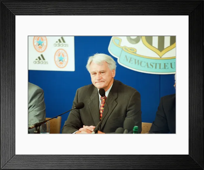 Framed Print : Bobby Robson, news press conference, to officially present him to the media as new Framed Print : Bobby Robson, news press conference, to officially present him to the media as new