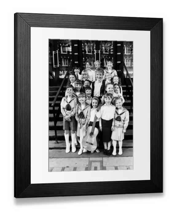 Framed Print : Petula Clark with the final selection of 18 children, three groups of six