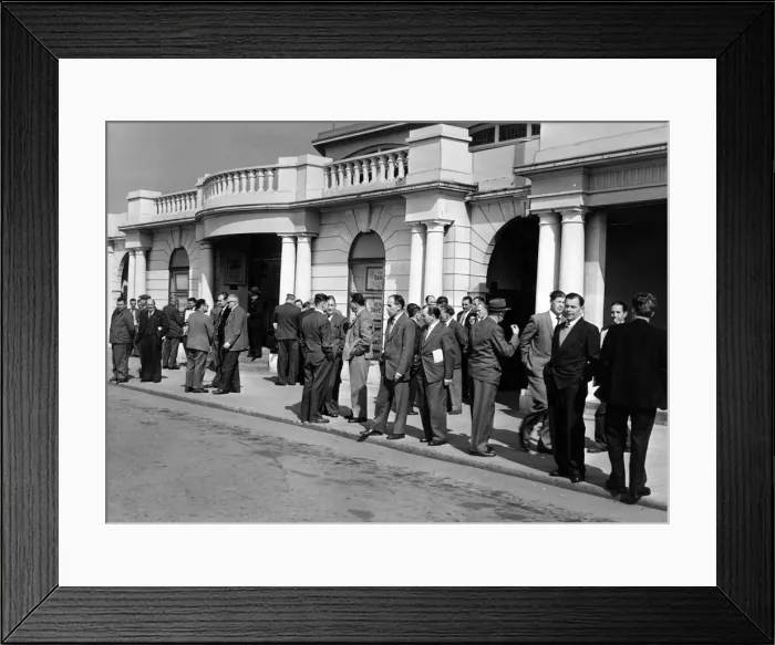 Framed Print : Miners wait outside of the Pavilion at Porthcawl, for the annual NUM South Wales miners Framed Print : Miners wait outside of the Pavilion at Porthcawl, for the annual NUM South Wales miners
