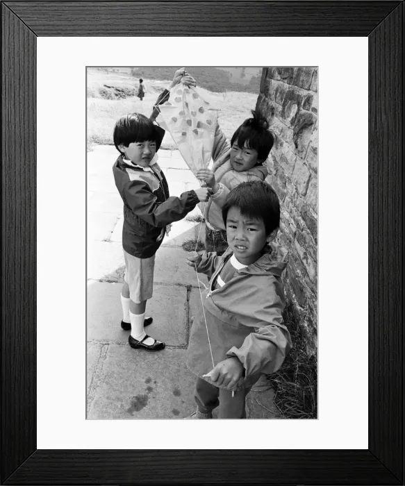Framed Print : Ready for take off-these youngsters were among a group of some 25 children flying home Framed Print : Ready for take off-these youngsters were among a group of some 25 children flying home