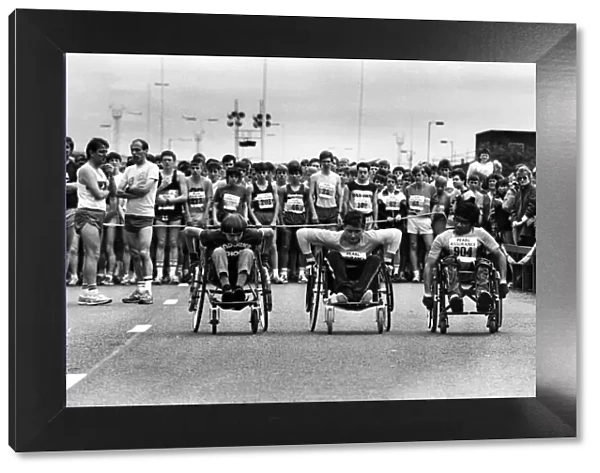They re off wheelchair competitors at the Junior Great North Run, , left to right