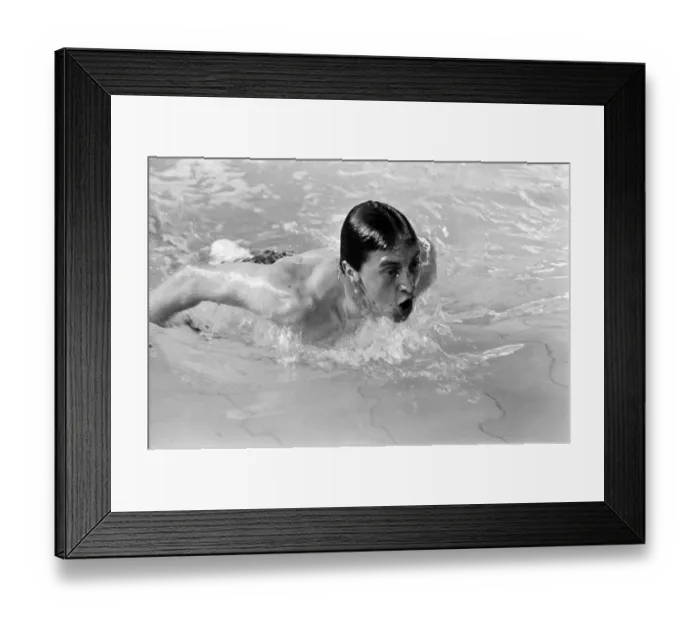 Framed Print : Swimmer Bobby Lord training in a swimming pool. 8th November 1965