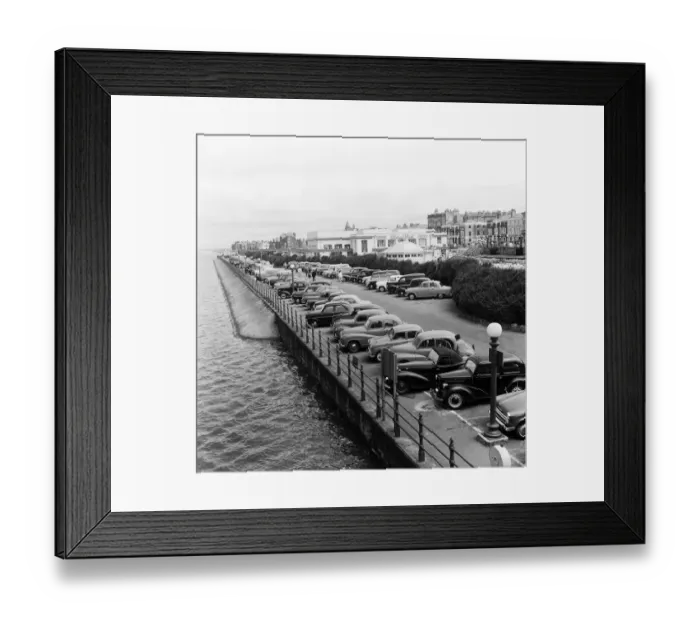 Framed Print : Cars parked along the sea front at Southport, Merseyside. 5th August 1959
