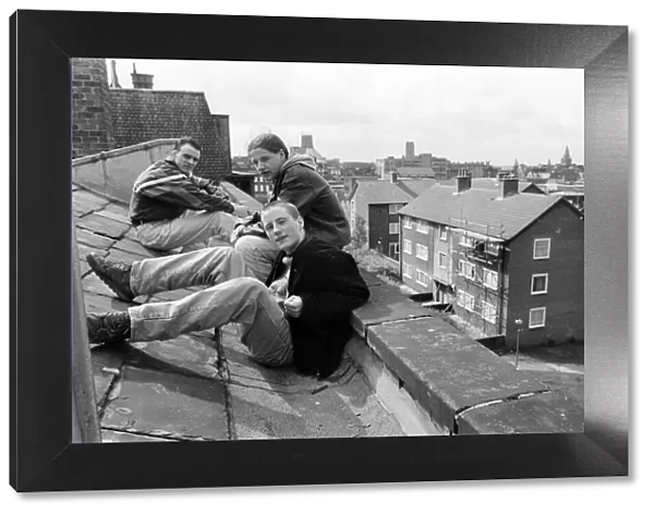 YTS Trainees in rooftop sit in at Everton Enterprises, Salisbury Street, Everton