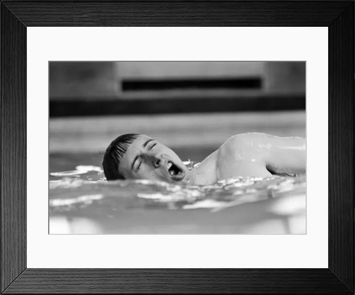Framed Print : Swimmer Bobby Lord training in a swimming pool. 8th November 1965