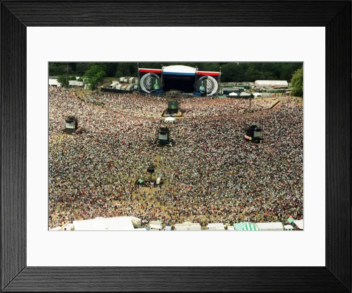 Framed Print : Aerial pictures from the Oasis concert held at Knebworth House. 10th August 1996 Framed Print : Aerial pictures from the Oasis concert held at Knebworth House. 10th August 1996