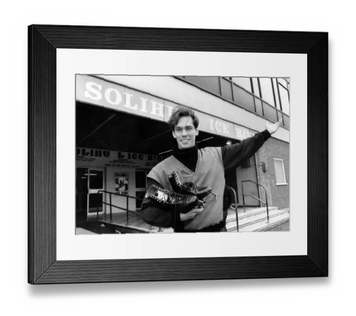 Framed Print : John Curry, the former European figure skating champion, arrives at Solihull Ice Rink