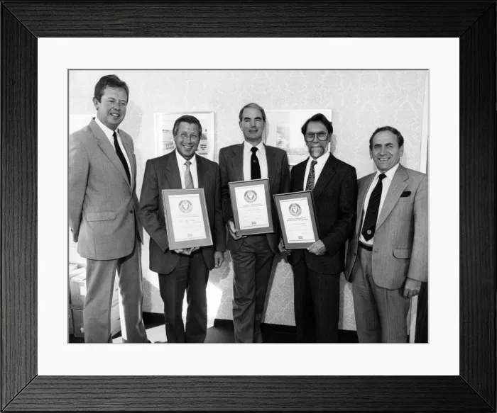 Framed Print : WS Atkins, Consultant Engineers, Middlesbrough. Chiefs show off their three quality Framed Print : WS Atkins, Consultant Engineers, Middlesbrough. Chiefs show off their three quality