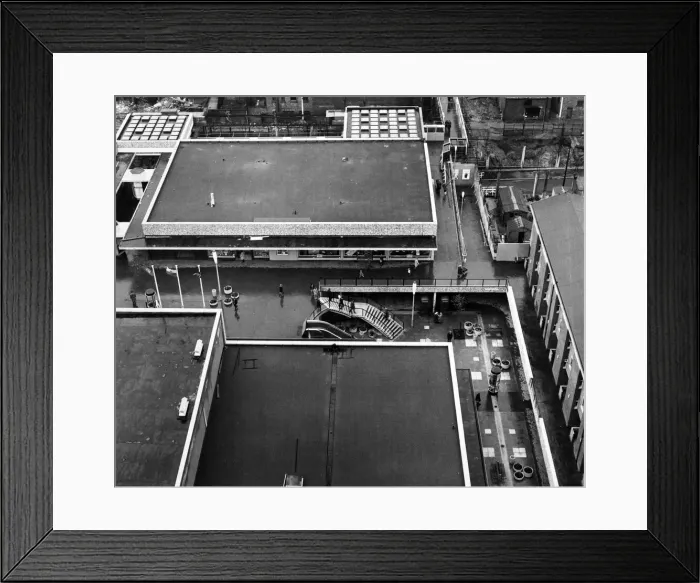 Framed Print : A view of Strand Shopping Centre, Bootle, Merseyside, from the nearby 21 storey block of Framed Print : A view of Strand Shopping Centre, Bootle, Merseyside, from the nearby 21 storey block of