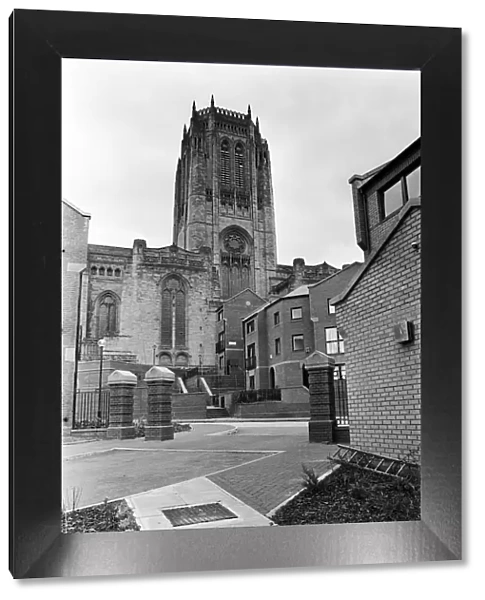 Picture showing how the Liverpool Anglican Cathedral precincts have changed from terraced