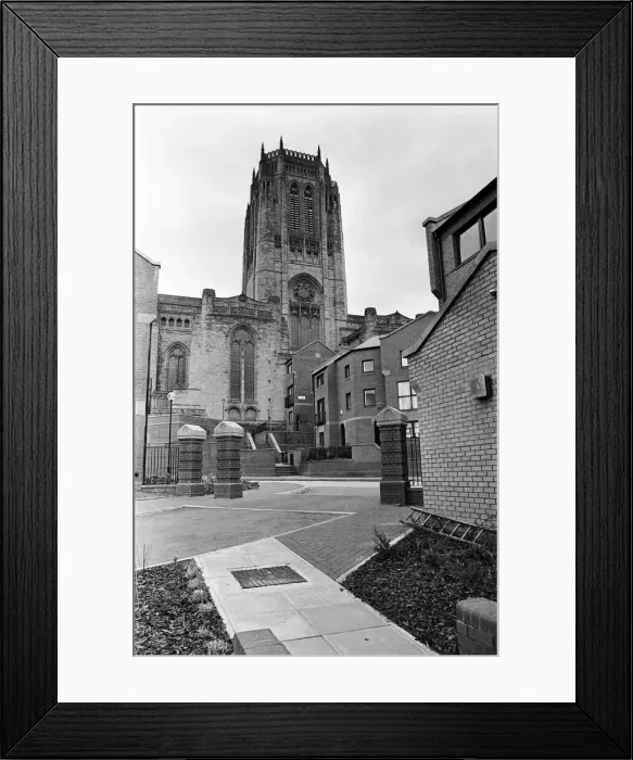 Framed Print : Picture showing how the Liverpool Anglican Cathedral precincts have changed from terraced
