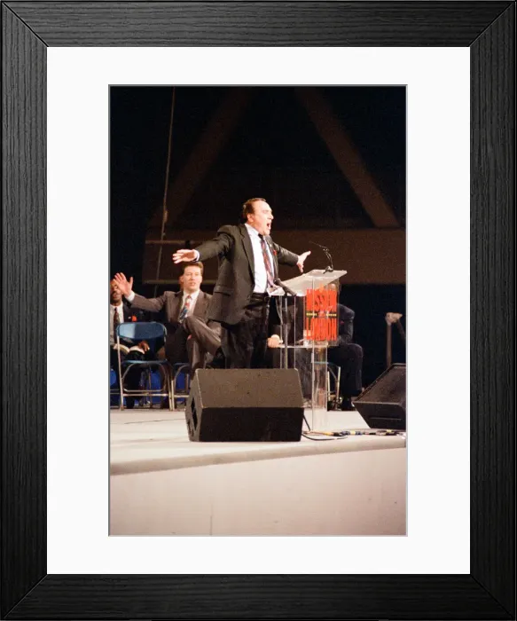 Framed Print : Maurice Cerullo, an American pentecostal televangelist during his Framed Print : Maurice Cerullo, an American pentecostal televangelist during his