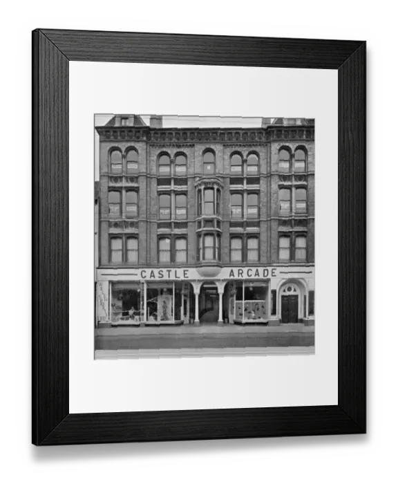 Framed Print : Cardiff - Old - Arcades - Castle Arcade pictured in 1949 with Welsh Sports featured Framed Print : Cardiff - Old - Arcades - Castle Arcade pictured in 1949 with Welsh Sports featured
