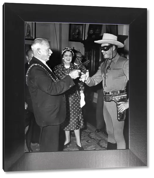 The Lone Ranger - actor Clayton Moore pictured with Lord Mayor, Ald