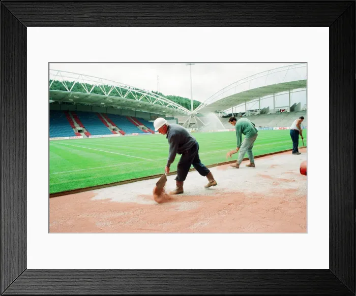Framed Print : Preparations ahead of Inaugural match at the new Huddersfield Town Framed Print : Preparations ahead of Inaugural match at the new Huddersfield Town