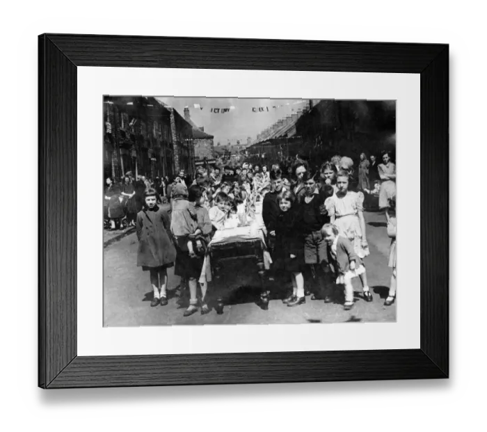 Framed Print : Trinity Street, North Shields, Victory Tea for VE Day. Children were supplied with