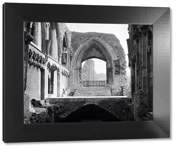 Ruins of Glastonbury Abbey in Somerset. Part of the crypt. 22nd September 1966