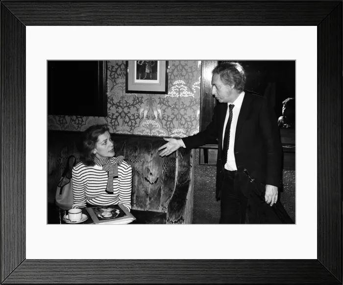 Framed Print : Lauren Bacall, pictured with Richard Edmunds, at a press conference at Birmingham Framed Print : Lauren Bacall, pictured with Richard Edmunds, at a press conference at Birmingham