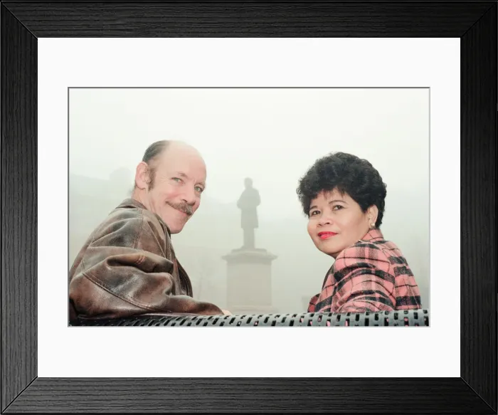 Framed Print : Charles Bolckow and wife Gliceria, visit the statue of his great, great, grandfather Framed Print : Charles Bolckow and wife Gliceria, visit the statue of his great, great, grandfather