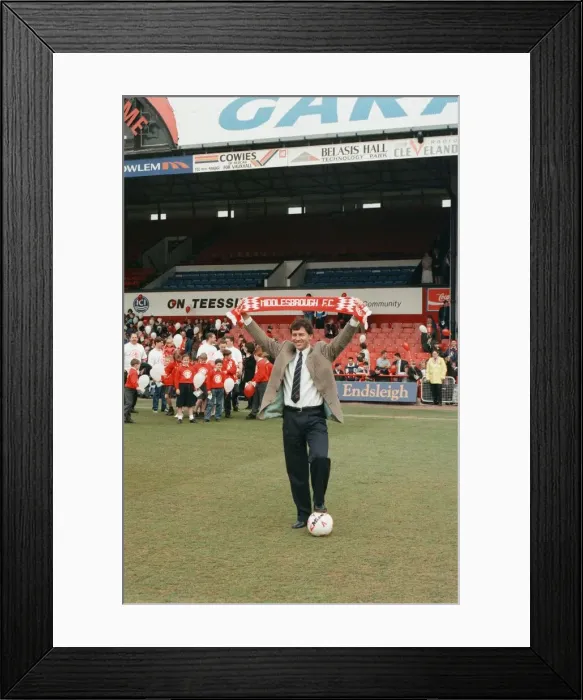 Framed Print : Bryan Robson being unveiled as the new Manager for Middlesbrough F. C