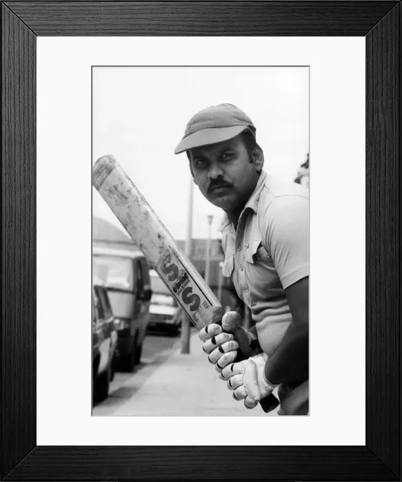 Framed Print : Khwaja Akhtar Hussain, batsman for Boro Electronics. 18th July 1987 Framed Print : Khwaja Akhtar Hussain, batsman for Boro Electronics. 18th July 1987