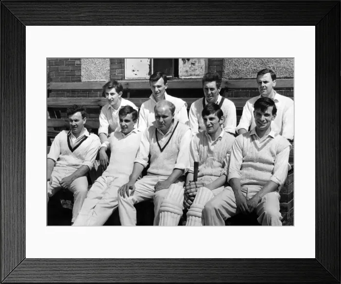 Framed Print : Waiting their turn to go out to bat are the members of Middlesbrough cricket team who Framed Print : Waiting their turn to go out to bat are the members of Middlesbrough cricket team who