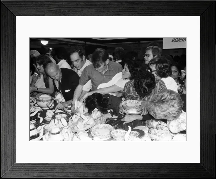 Framed Print : Shoppers in the china department at Harrods during the sale. 15th July 1979