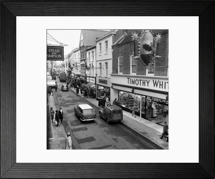 Framed Print : Barnstaple High Street, Barnstaple, North Devon. 9th January 1966 Framed Print : Barnstaple High Street, Barnstaple, North Devon. 9th January 1966