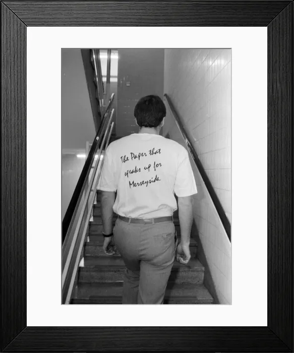 Framed Print : The Echo stair run team, training for charity event, 10th November 1989 Framed Print : The Echo stair run team, training for charity event, 10th November 1989