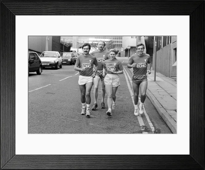 Framed Print : The Liverpool Echo running team, gets in some roadwork, 19th September 1990 Framed Print : The Liverpool Echo running team, gets in some roadwork, 19th September 1990