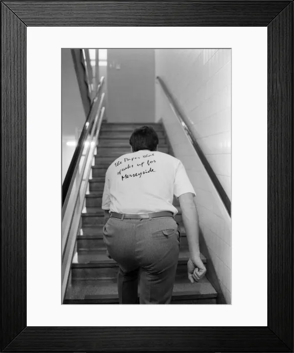 Framed Print : The Echo stair run team, training for charity event, 10th November 1989 Framed Print : The Echo stair run team, training for charity event, 10th November 1989
