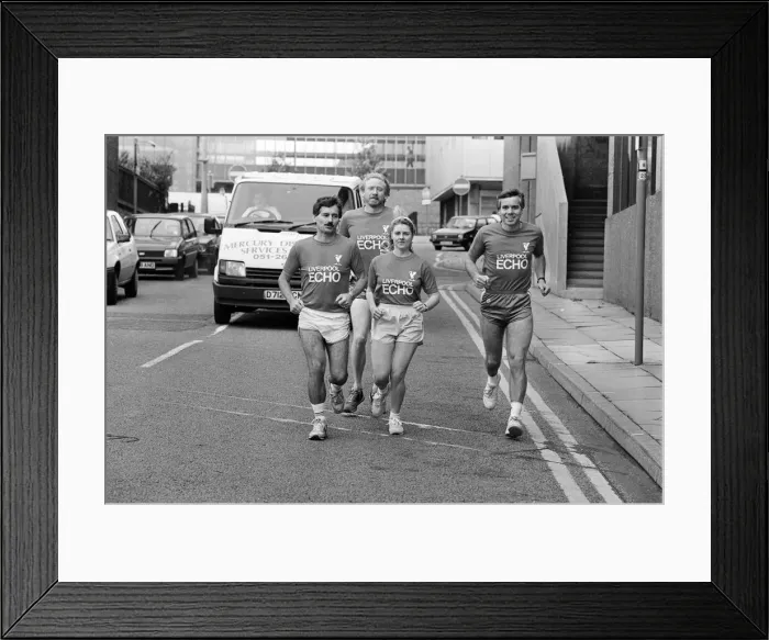 Framed Print : The Liverpool Echo running team, gets in some roadwork, 19th September 1990 Framed Print : The Liverpool Echo running team, gets in some roadwork, 19th September 1990