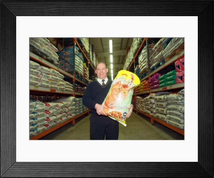 Framed Print : John Wales at Batleys Pet Food Store. 4th December 1997 Framed Print : John Wales at Batleys Pet Food Store. 4th December 1997