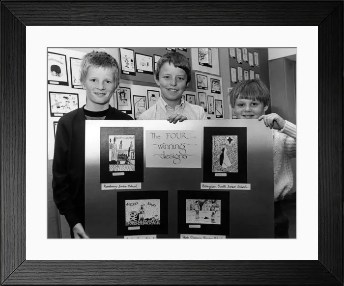 Framed Print : Pictured with the four winning designs in a Christmas card competition at Brunner