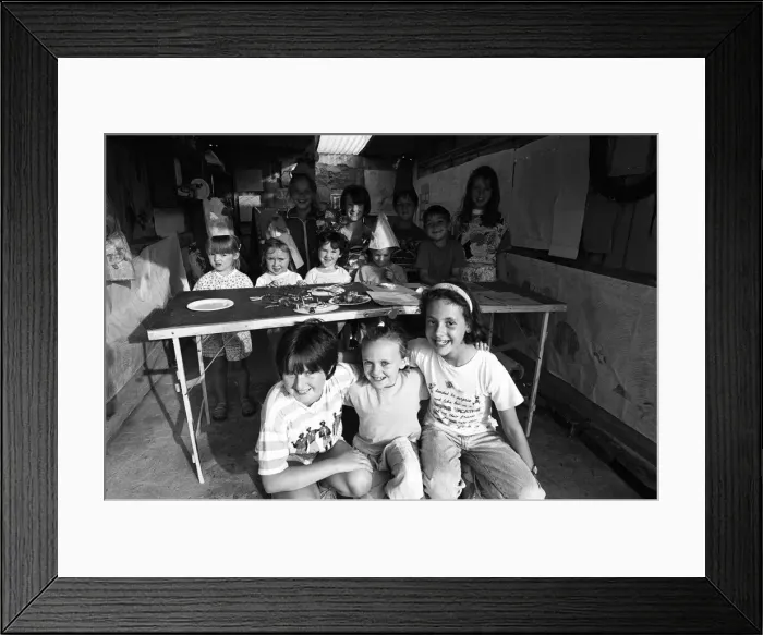 Framed Print : Three Kirkheaton girls added to the holiday fun of other youngsters when they organised Framed Print : Three Kirkheaton girls added to the holiday fun of other youngsters when they organised