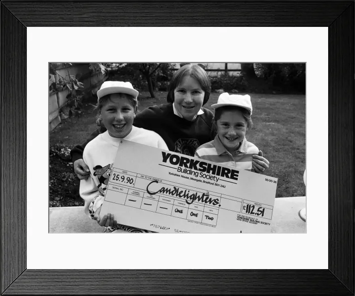 Framed Print : Fund raising Kirkburton youngsters Hayley Morgan and Vicki Hallan hand £112