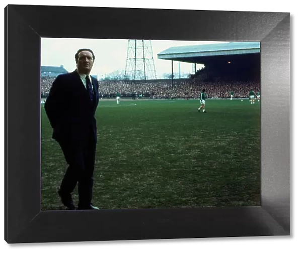 Celtic football manager Jock Stein watching the action at side of pitch before the Celtic