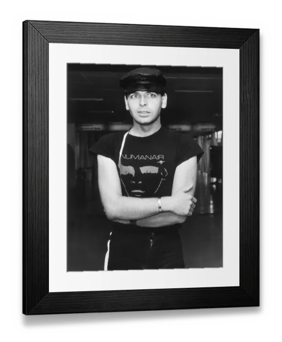 Framed Print : Gary Numan Pop star September 1981 leather hat numanair