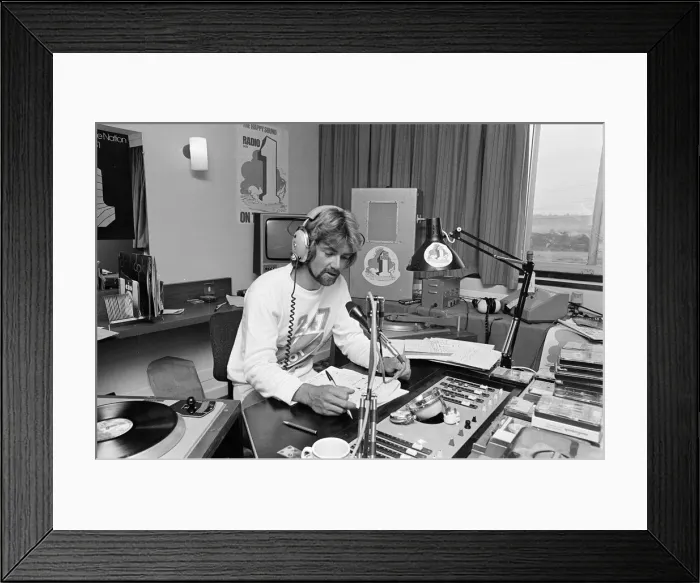 Framed Print : Noel Edmonds, BBC Radio One, Radio DJ, broadcasting from Hotel Room Framed Print : Noel Edmonds, BBC Radio One, Radio DJ, broadcasting from Hotel Room