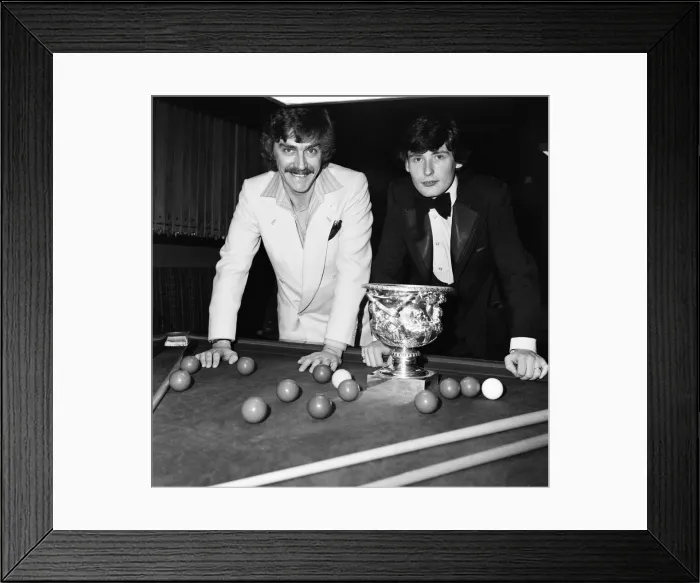 Framed Print : Snooker player Jimmy White pictured receiving a trophy from Cliff Thorburn at Kingston Framed Print : Snooker player Jimmy White pictured receiving a trophy from Cliff Thorburn at Kingston