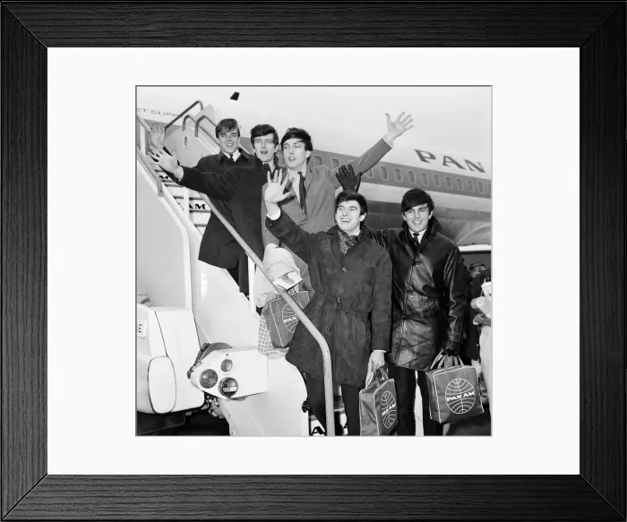 Framed Print : The English pop rock group, Dave Clark Five at an airport leaving for America