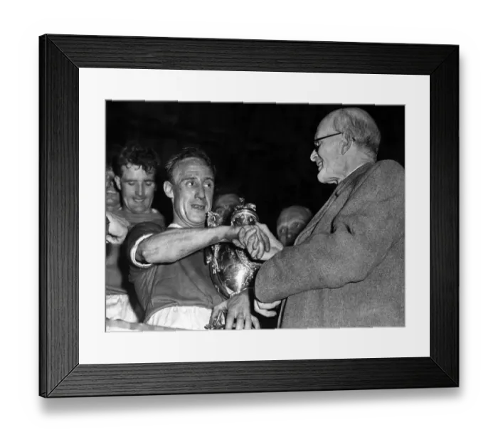 Framed Print : Aloysius McGowan, the Wrexham captain, receives the Welsh Cup from Mr E Framed Print : Aloysius McGowan, the Wrexham captain, receives the Welsh Cup from Mr E