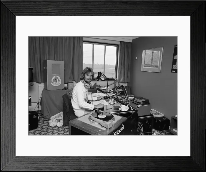 Framed Print : Noel Edmonds, BBC Radio One, Radio DJ, broadcasting from Hotel Room Framed Print : Noel Edmonds, BBC Radio One, Radio DJ, broadcasting from Hotel Room