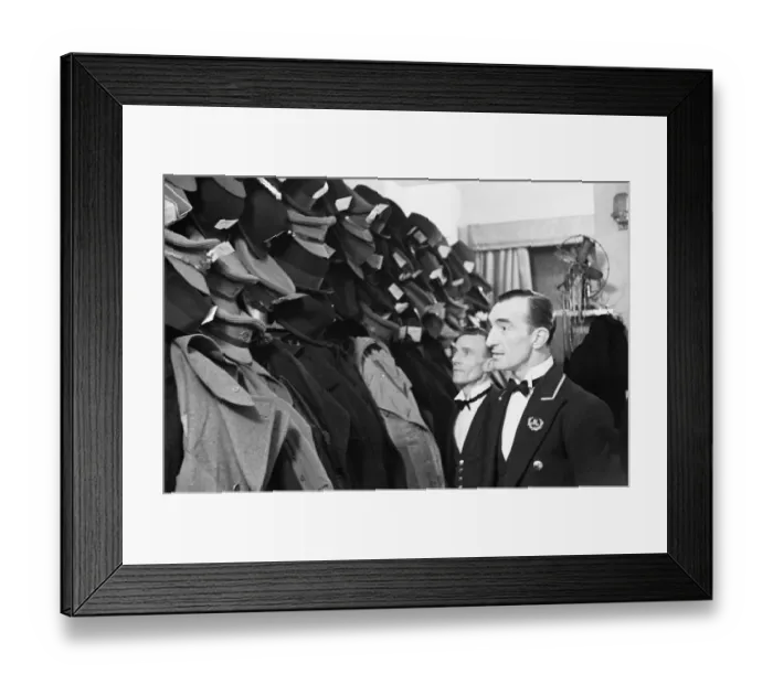 Framed Print : Cloakroom attendants at the Mirabelle Restuarant. Circa 1946
