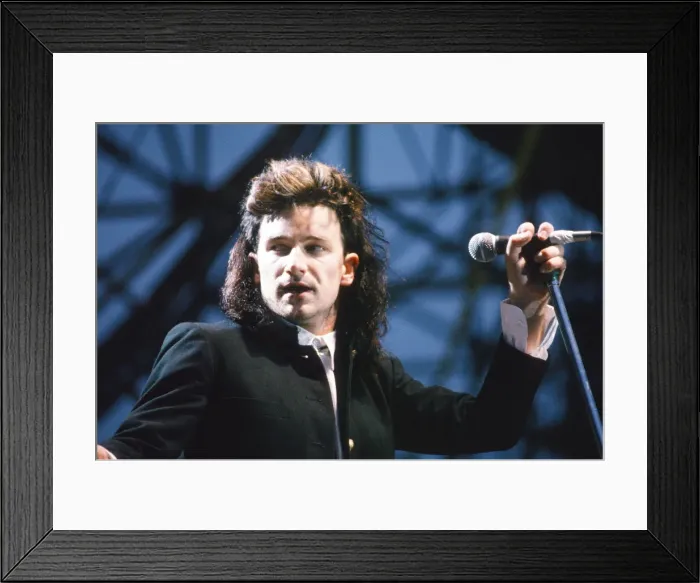 Framed Print : Bono, lead singer of Irish Rock group U2, pictured during the band; Framed Print : Bono, lead singer of Irish Rock group U2, pictured during the band;